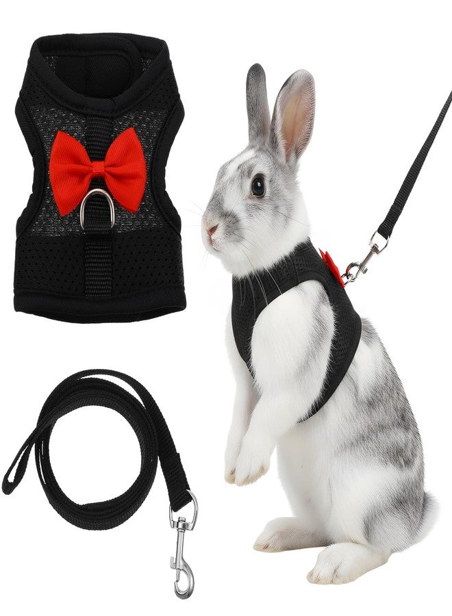 Elegaperma Rabbit Harness and Leash Set, Easily Adjustable Rabbit Harnesss Leash for Small Animals, Rabbits Harness and Leashes for Proof Safely Walking Cute Bow Vest and Leashes, Black, Small - Image 1